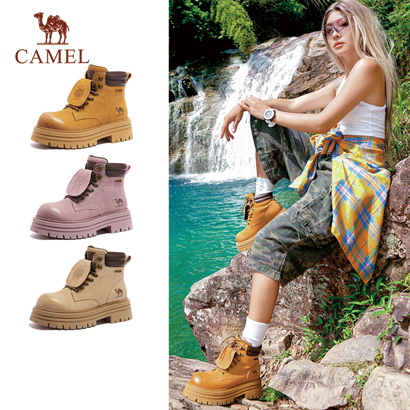 骆驼马丁靴女2025秋季新款大黄靴户外徒步登山鞋厚底短靴女工装靴