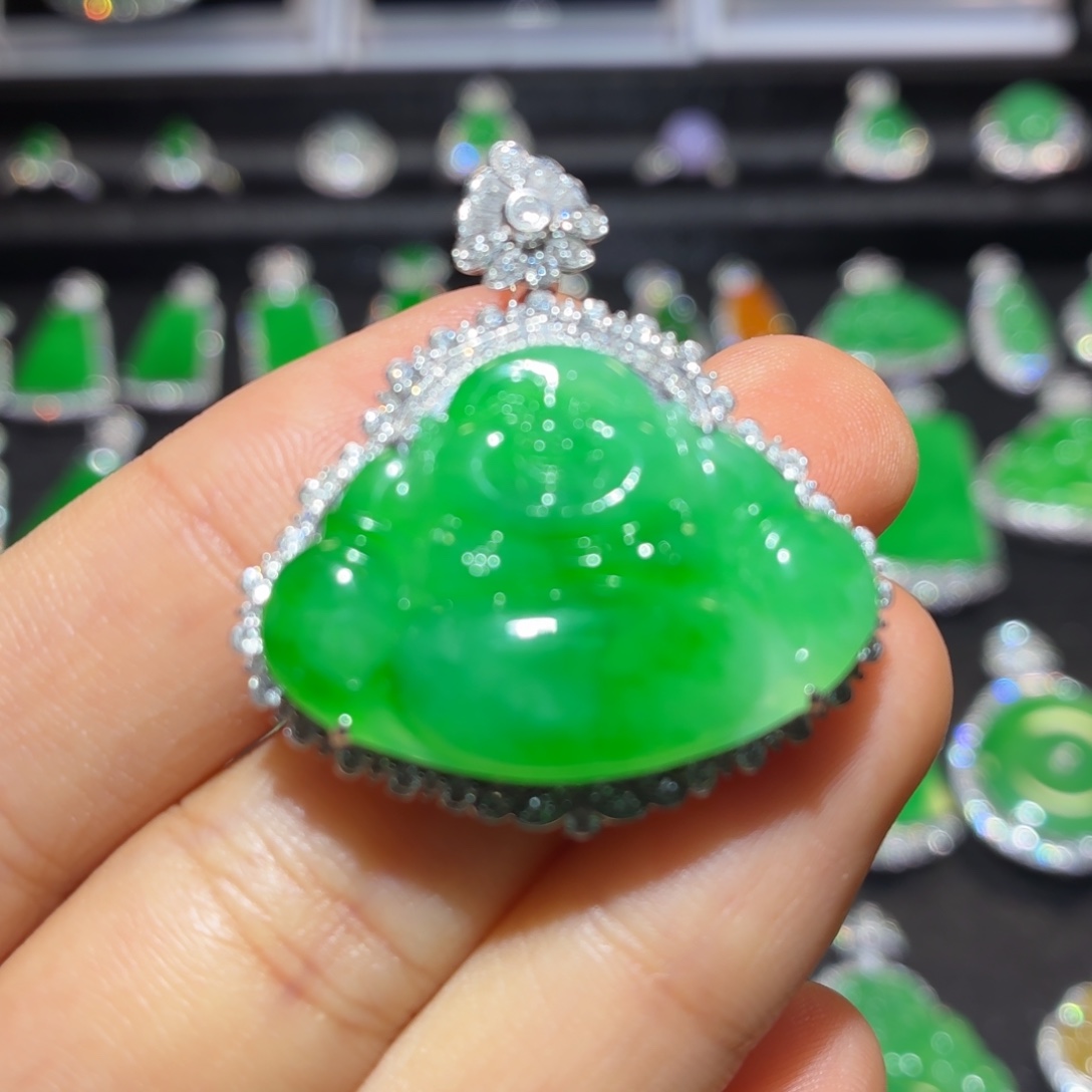 翡翠18K金镶嵌吊坠(不含链)翡翠