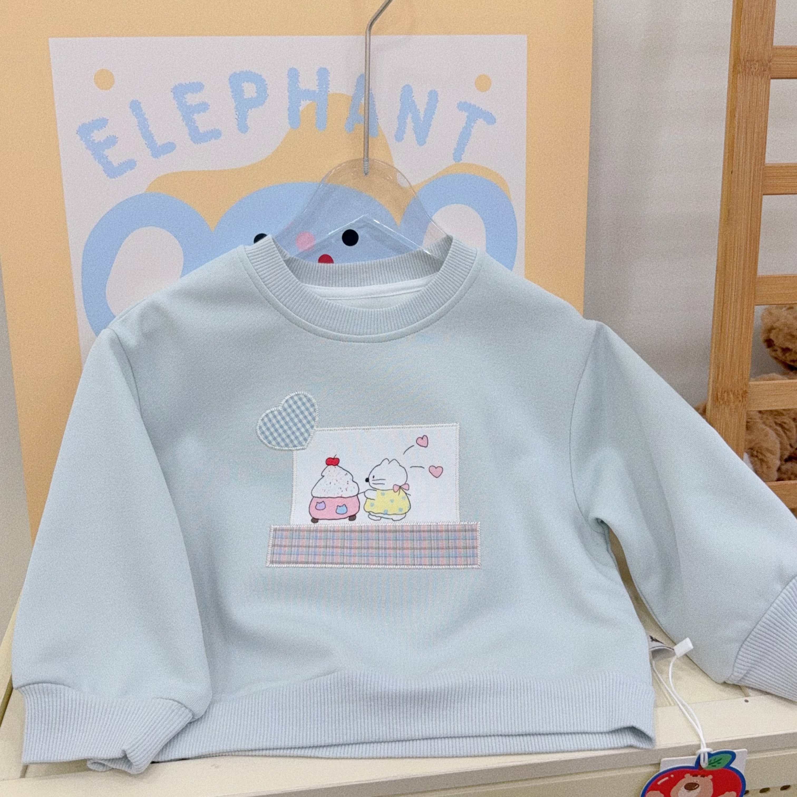 【XTL】2025新春蓝色小猫爱心格子刺绣休闲韩版卫衣 262015