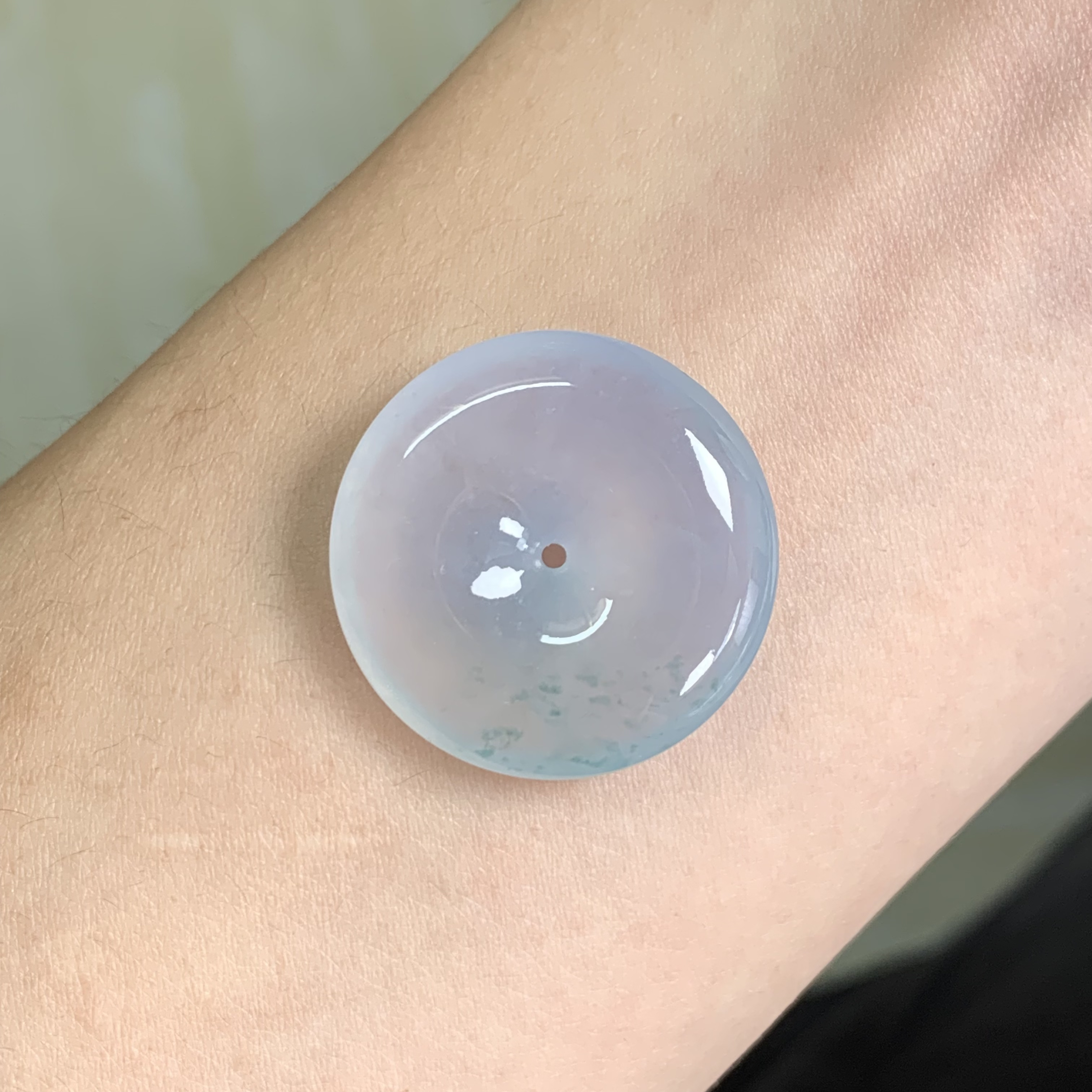 天然缅甸翡翠A货 冰紫底飘蓝花平安扣