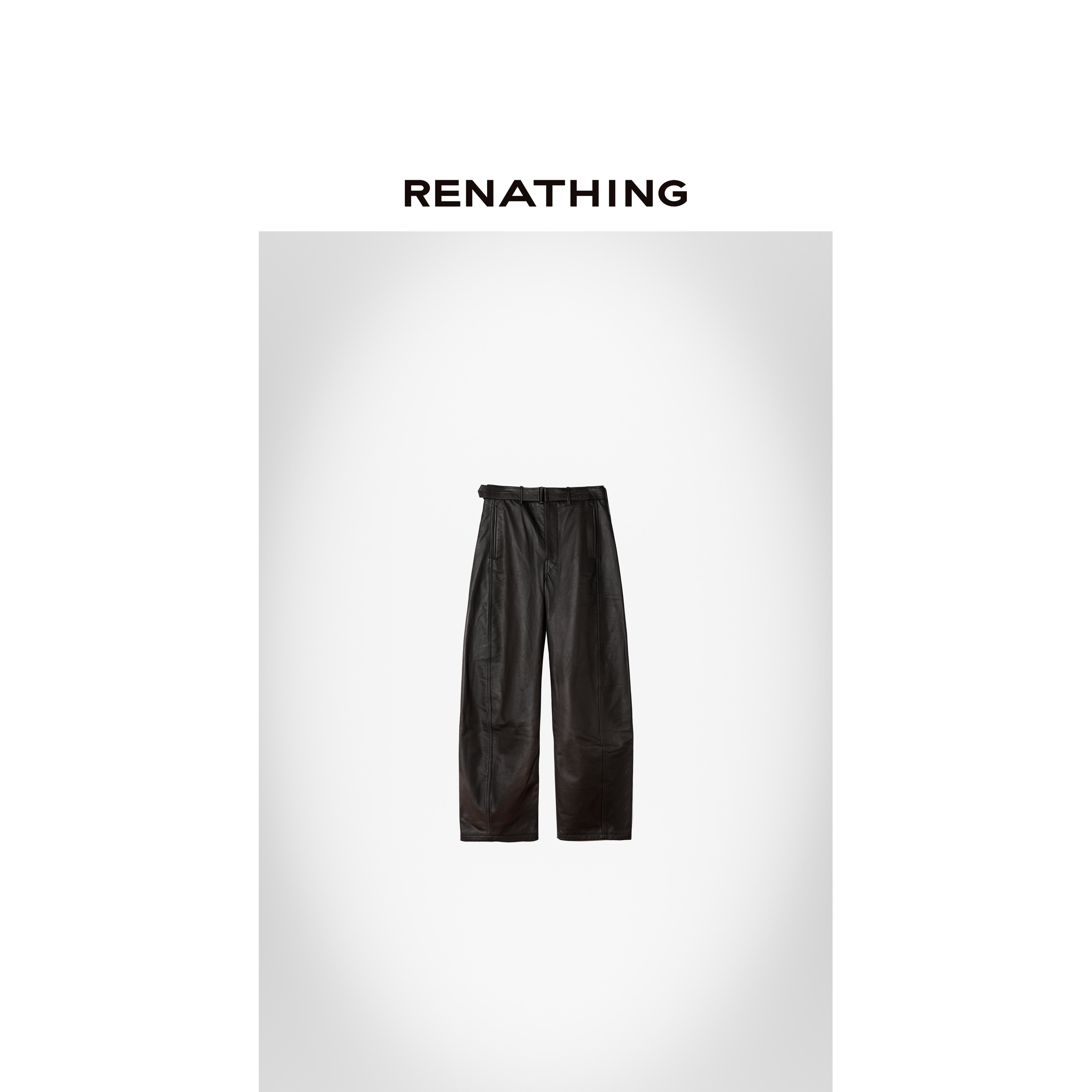 【RENATHING】弧形光泽感系带中腰长裤