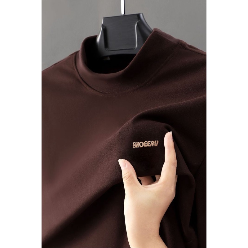 320克重加绒加厚圆领半高领双面德绒打底衫卫衣男冬保暖内搭潮流