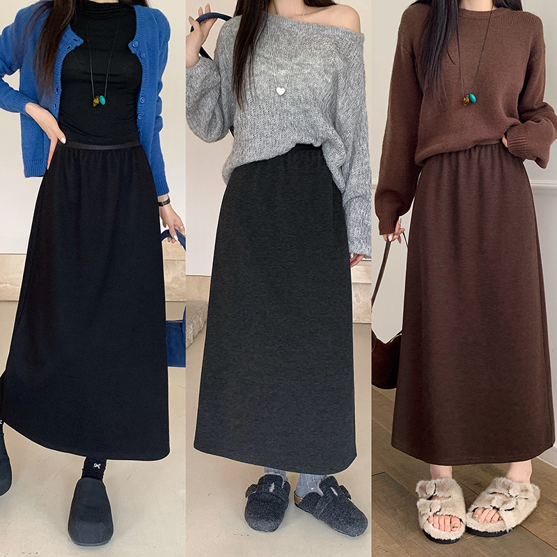 2025秋装新款大码女时尚气质松紧腰中长款显瘦毛呢半身裙23156