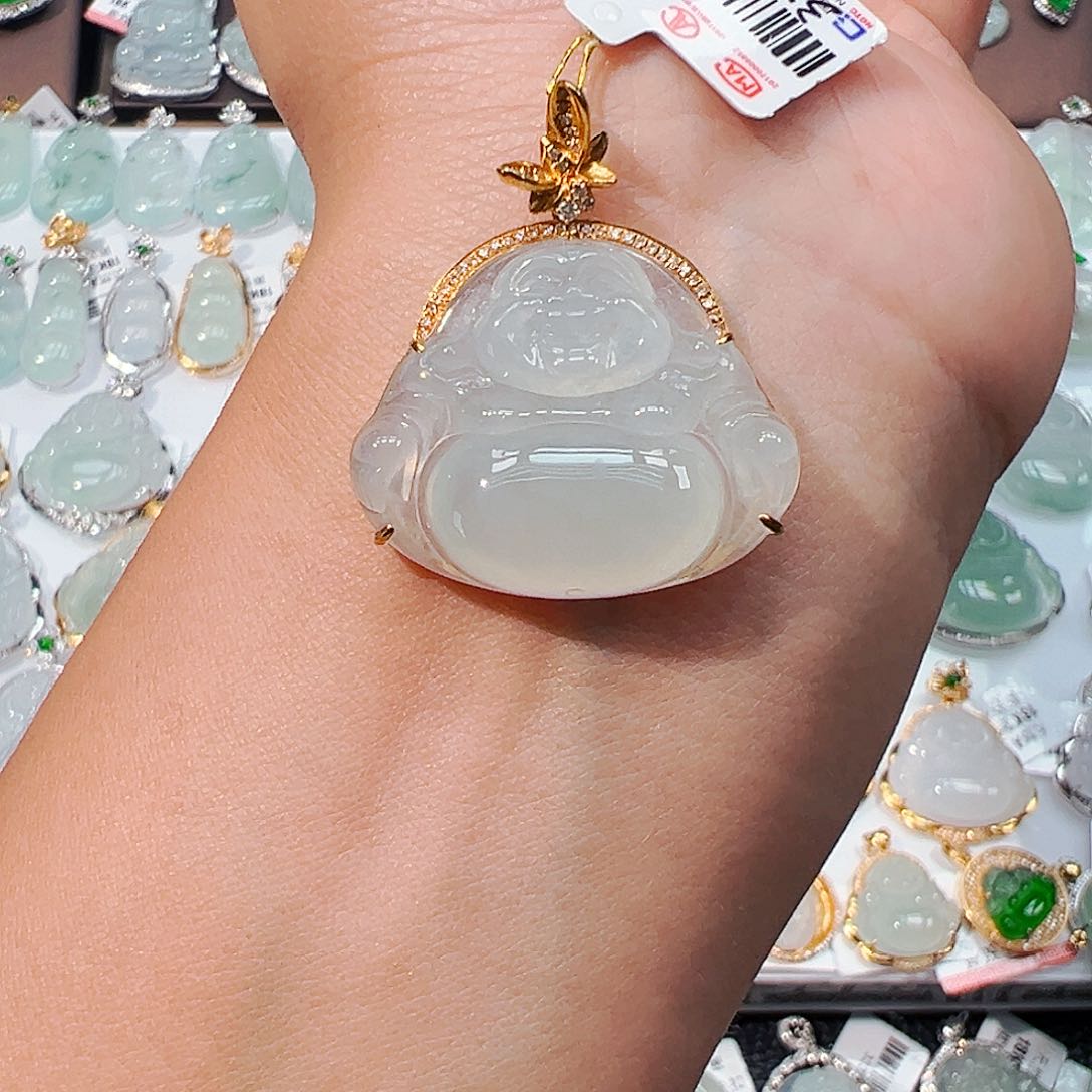 吊坠(不含链)18K金镶嵌翡翠佛公