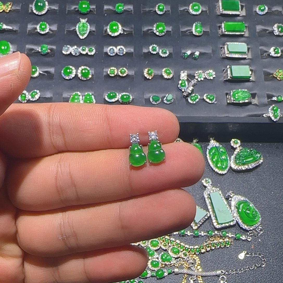 翡翠银S925镶嵌耳饰