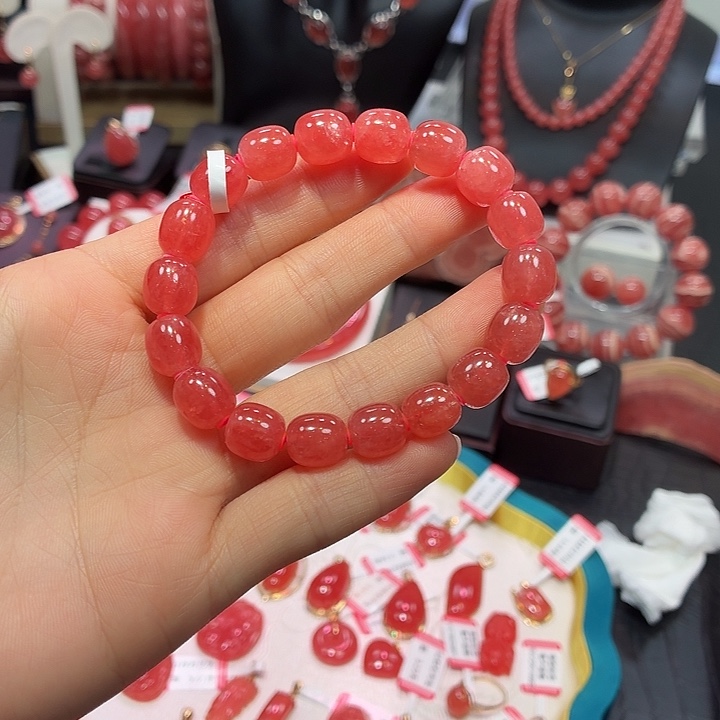 菱锰矿（红纹石）未镶嵌手绳