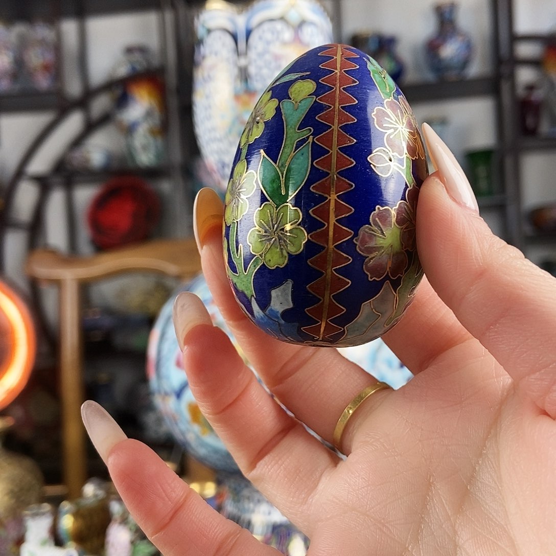 张***龖铜景泰蓝宝蓝色漂亮鸡蛋