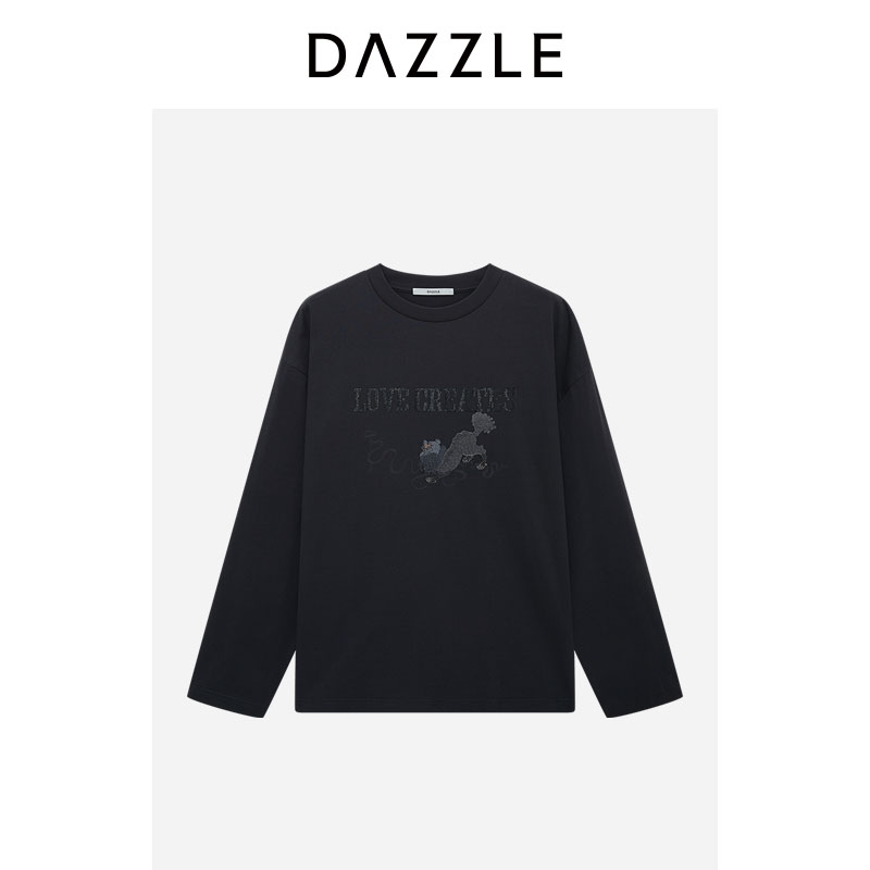 DAZZLE 地素长袖T恤春季黑色长袖T恤2I1B