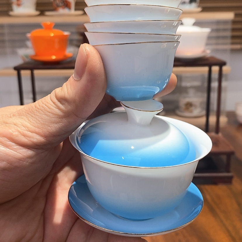 【闪购商品】ˉ****痕骨瓷渐变蓝色安排6个杯子
