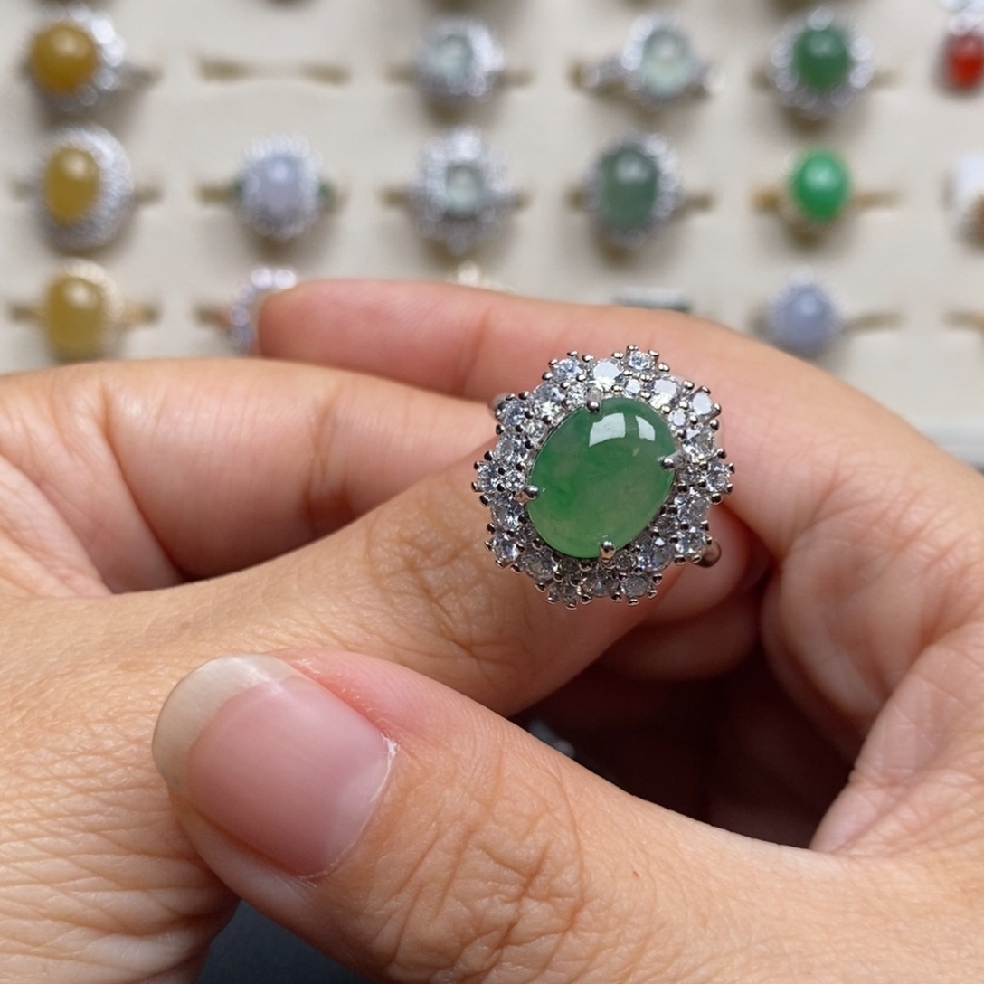 翡翠戒指银S925镶嵌纯****女戒指
