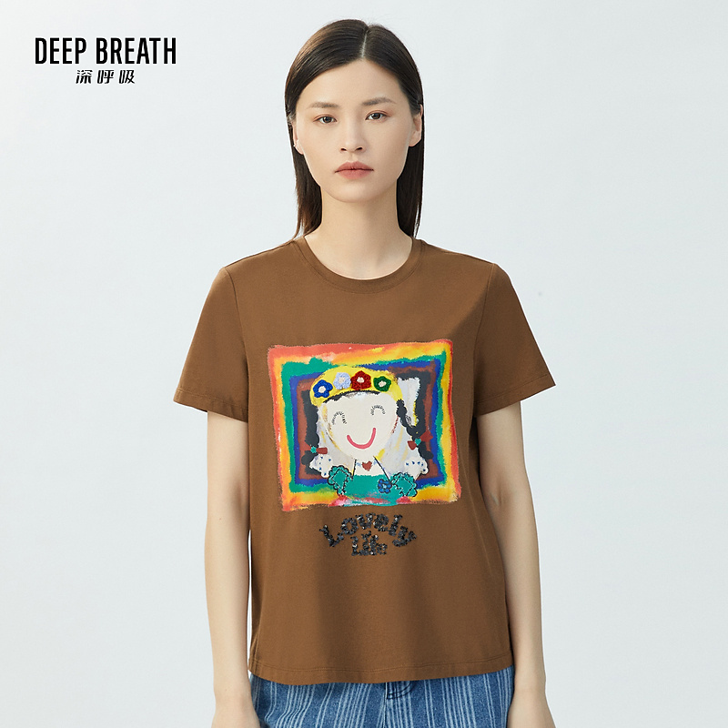 DEEP BREATH深呼吸新款圆领小众设计印花短袖T恤上衣女A301020