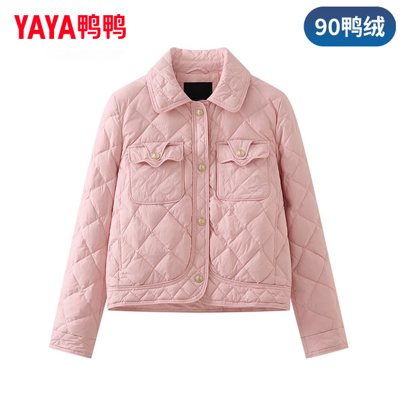 YAYA/鸭鸭【90绒】2024冬短小香风轻薄翻领时尚百搭舒适YE4B602373W
