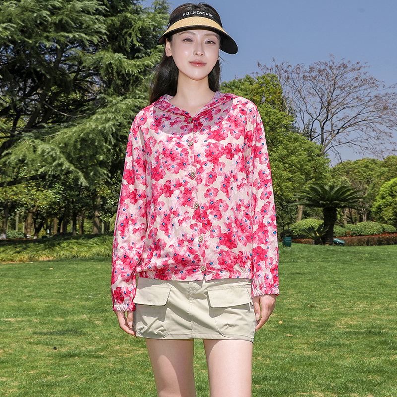 夏季绵绸连帽防晒衣2025年长袖碎花人棉开衫女士休闲睡衣可外穿