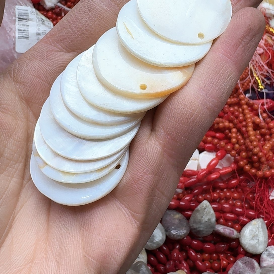 玛瑙/玉髓合金珠宝半成品10个34mm白贝吊坠