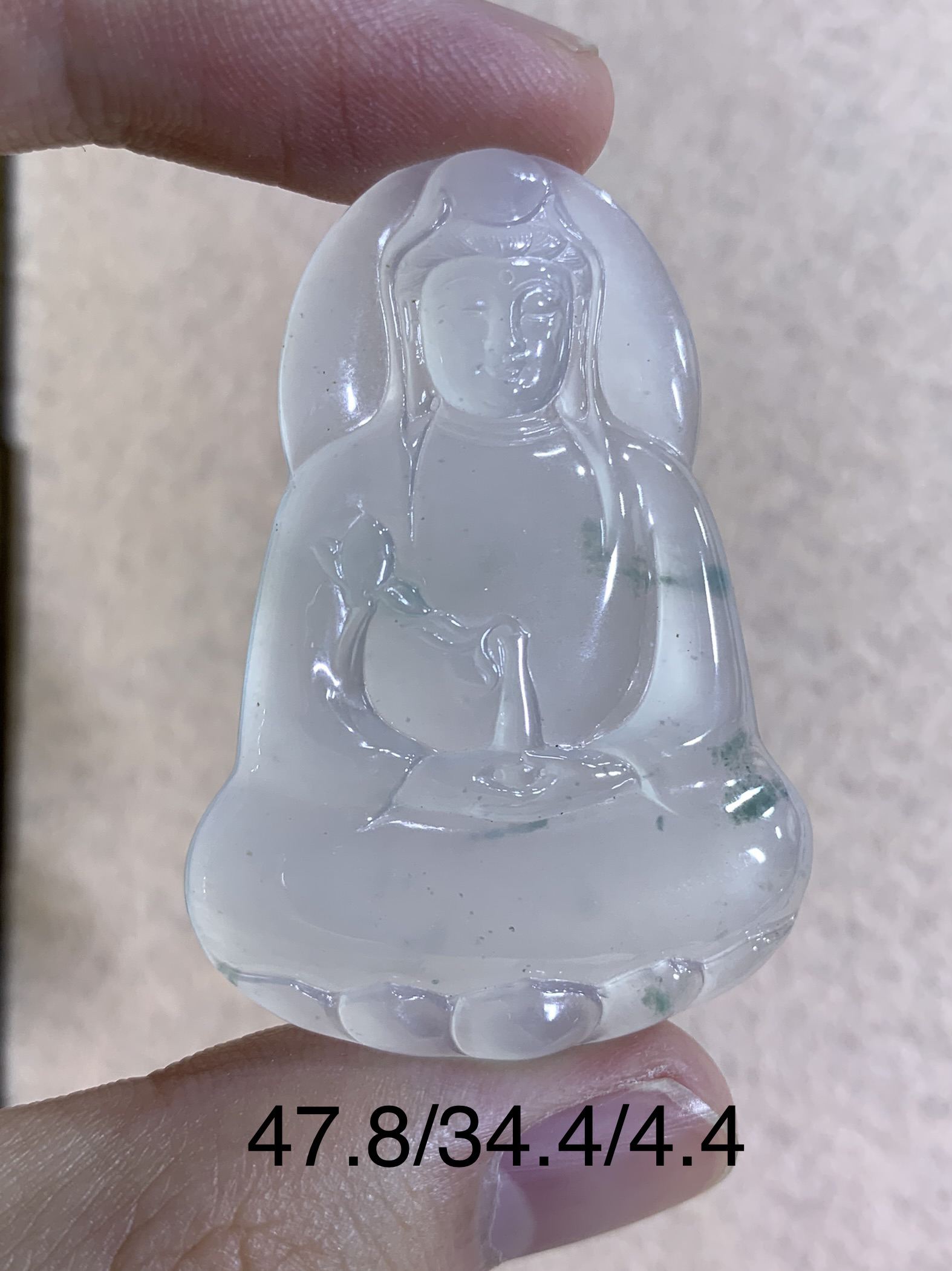 天然缅甸翡翠A货素衣观音吊坠，正冰种水，飘花，一刀切，男士佩戴
