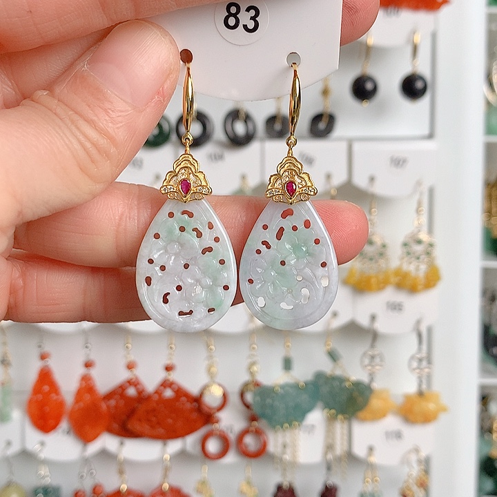 翡翠耳饰银S925镶嵌翡翠