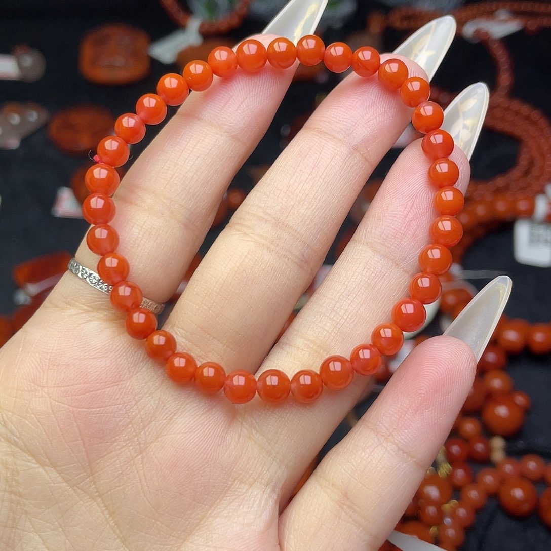 南红玛瑙未镶嵌手串原矿南红满色卡5单圈