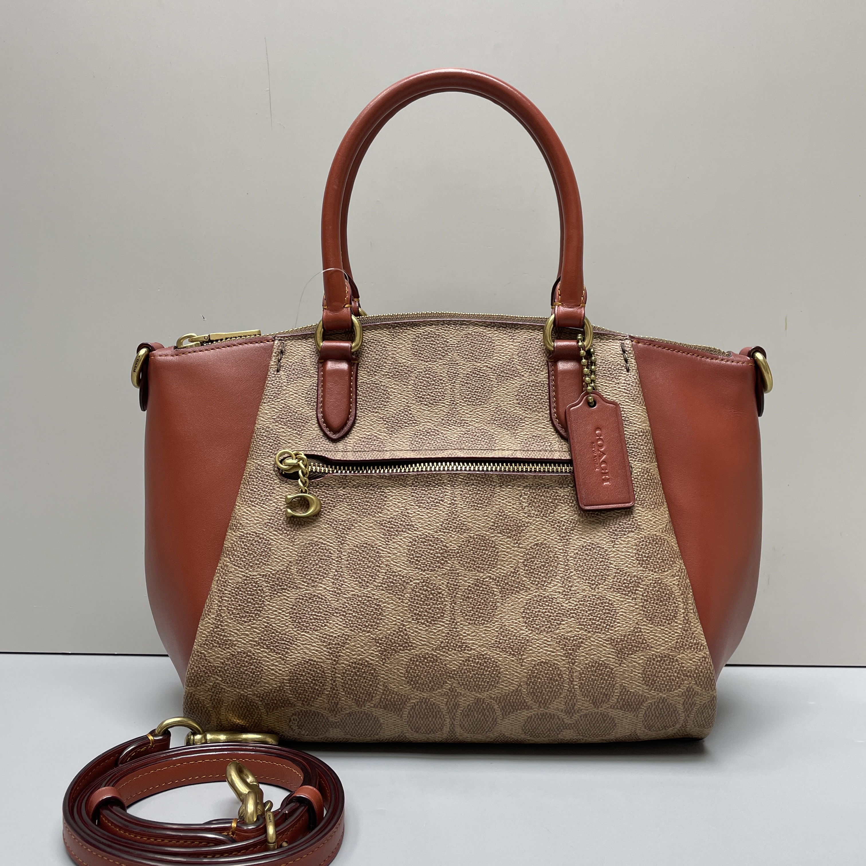 90新 COACH/蔻驰 小林/红棕老花饺子包25*22*13cmB091803复古奢侈