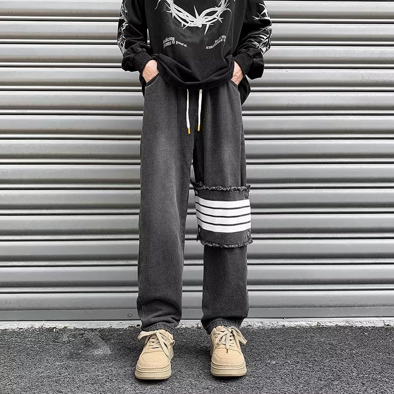 J76男士牛仔裤宽松直筒港风潮流春秋季百搭休闲裤子男装裤ins