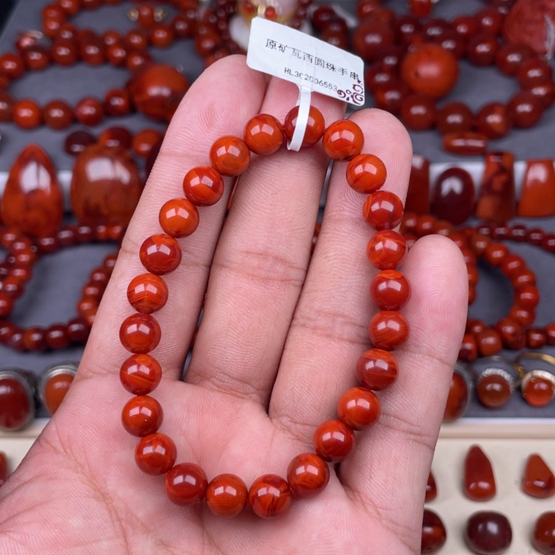 一***菜南红玛瑙未镶嵌瓦西南红原矿圆珠手串8mm