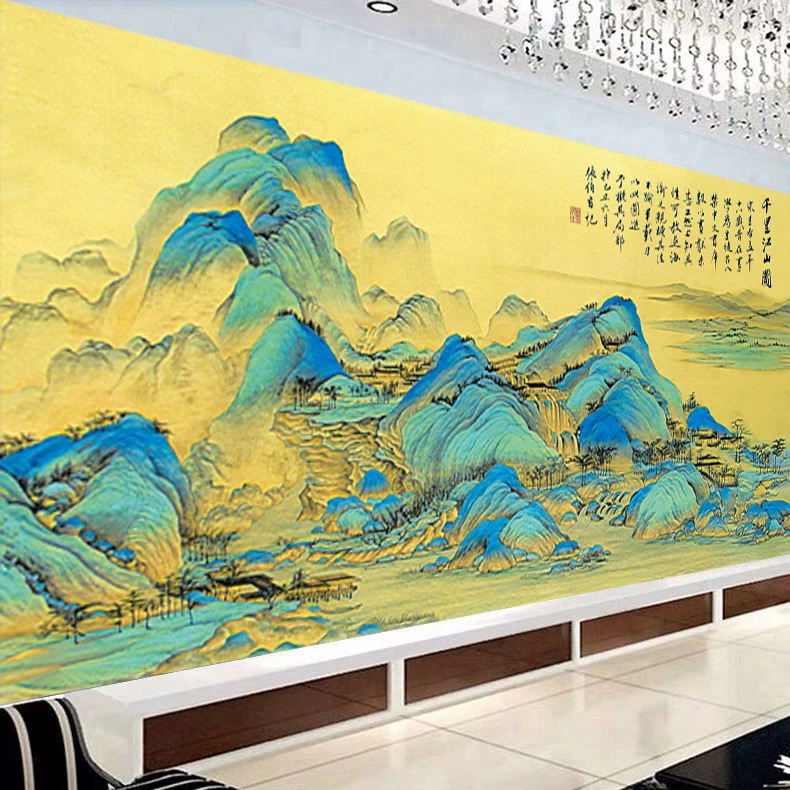 纯手工绣好的十字绣成品不带裱框千里江山只此青绿现代中式挂画