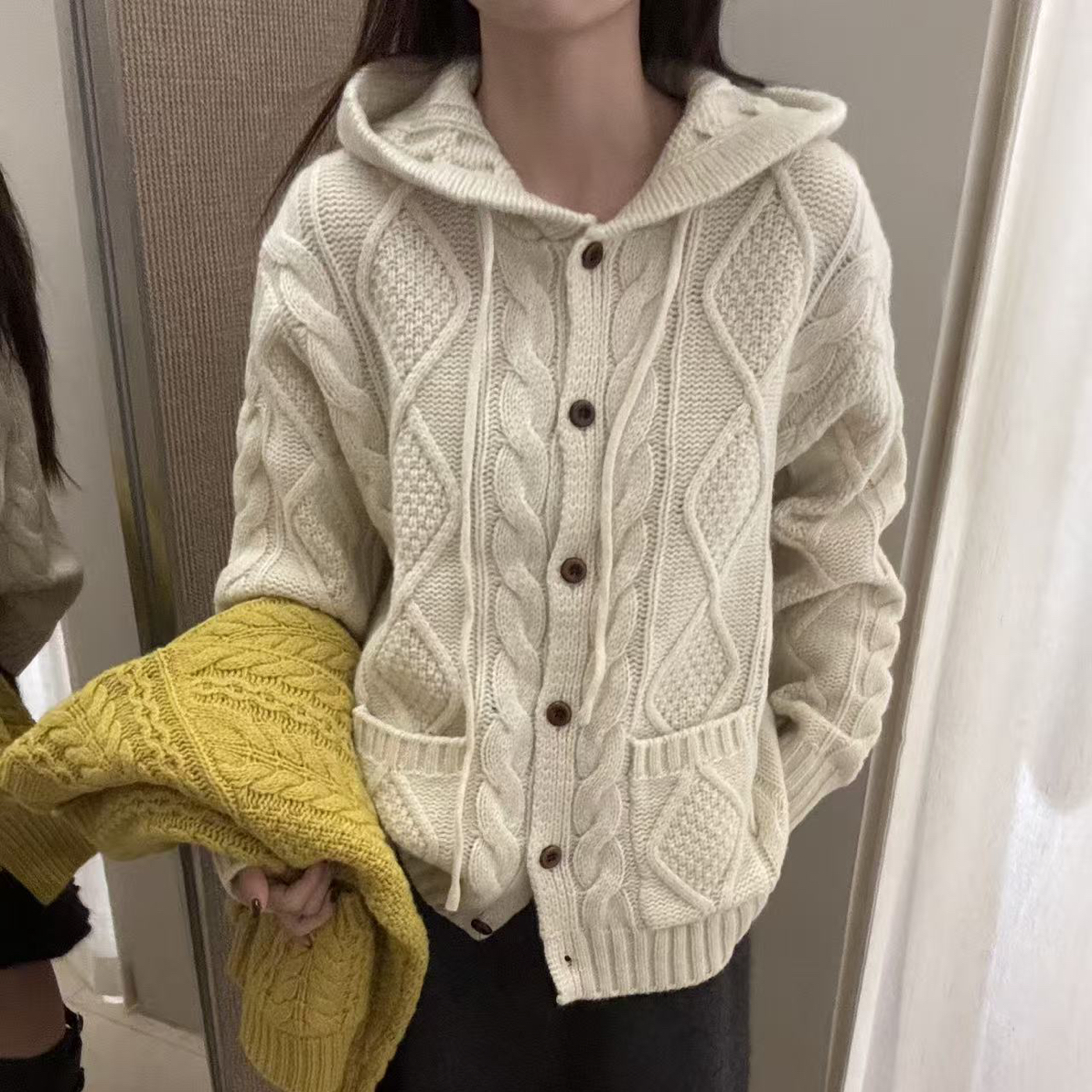 绞花编织 软糯加厚连帽针织毛衣外套6288