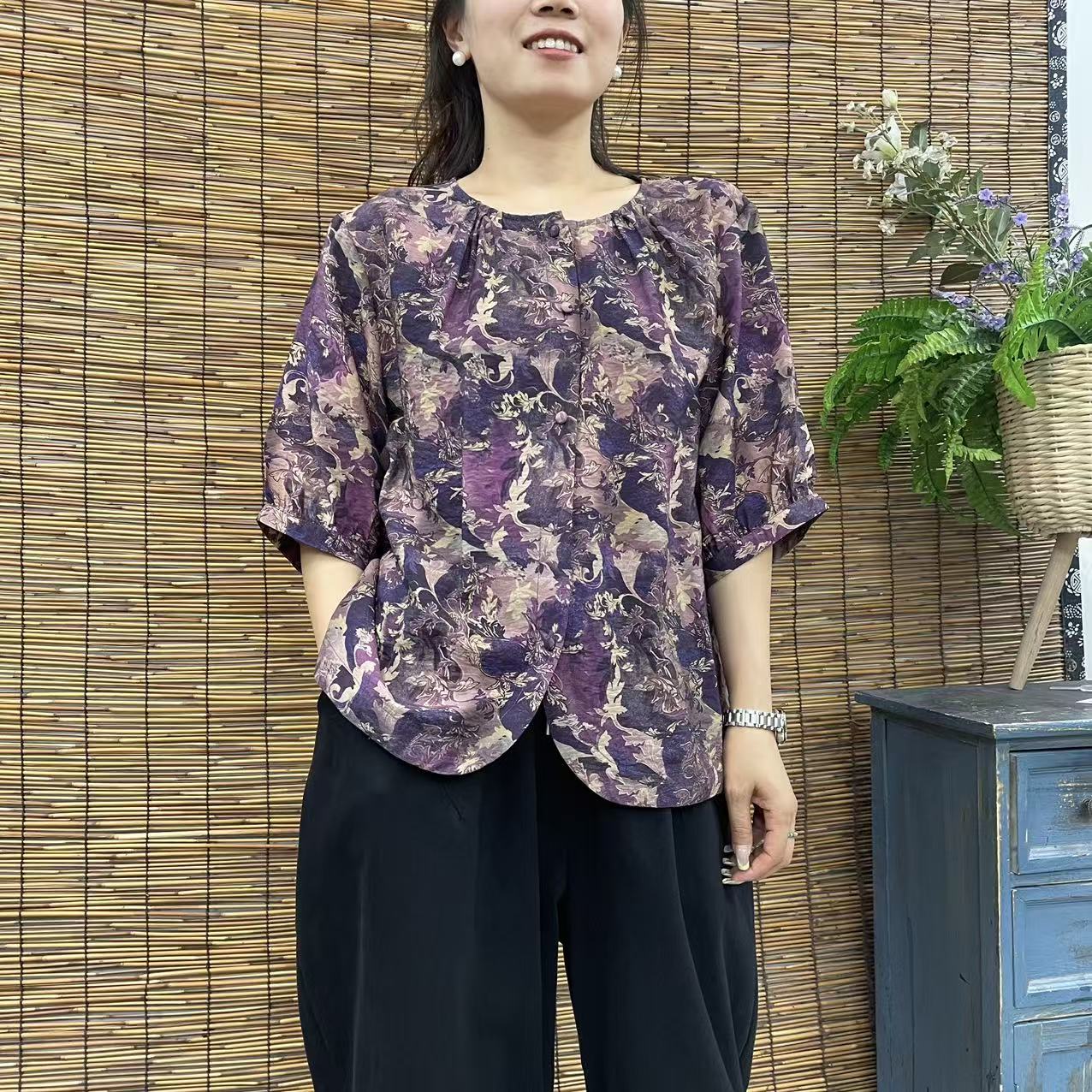 12497新款夏季文艺减龄宽松时尚大气短袖衬衫