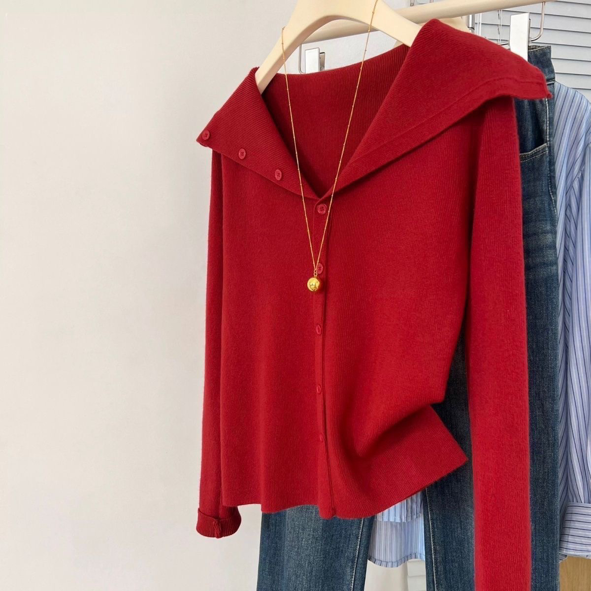 【80-180斤】翻领纯色针织衫上衣女秋冬内搭外穿修身显瘦百搭毛衣女