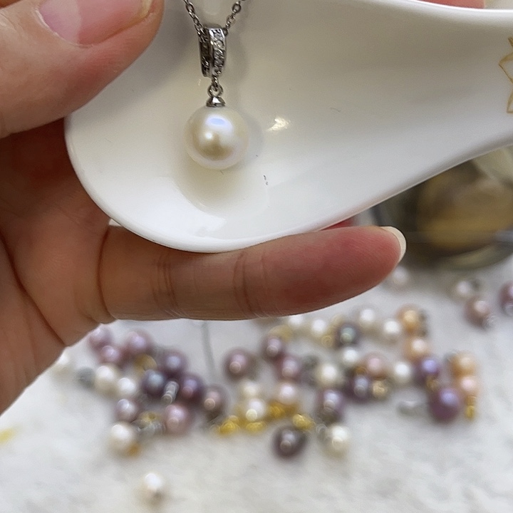 合金白珠银色万能扣吊坠淡水珍珠