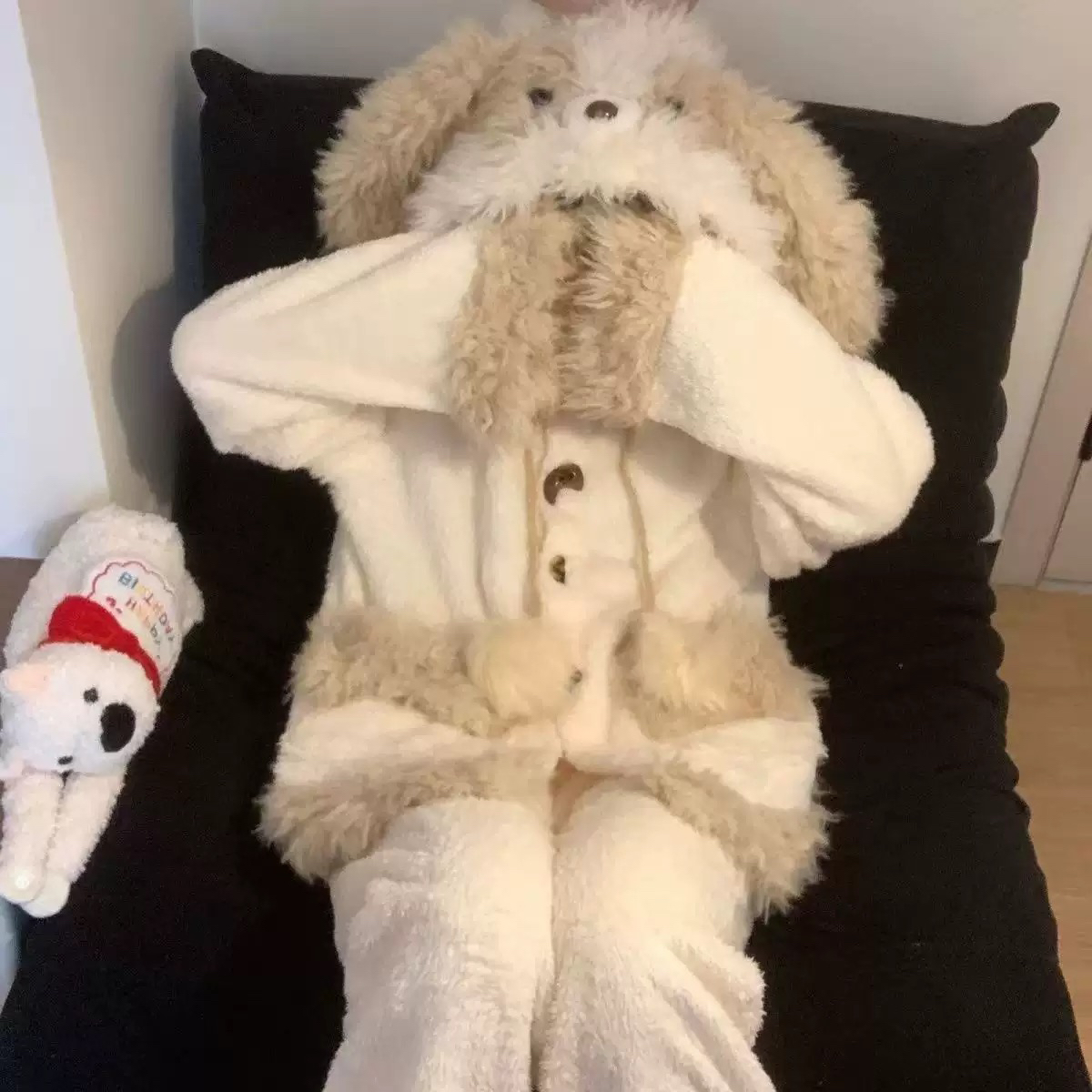 【潦草小狗】冬款套装带袖子毛绒睡衣加绒加厚睡衣可爱家居服情侣