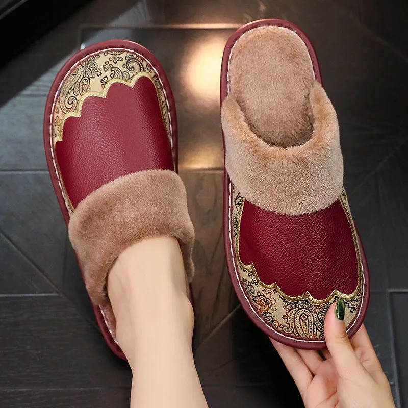 【头层牛皮】真皮拖鞋居家冬季男女防水室内防滑保暖皮棉拖鞋家用