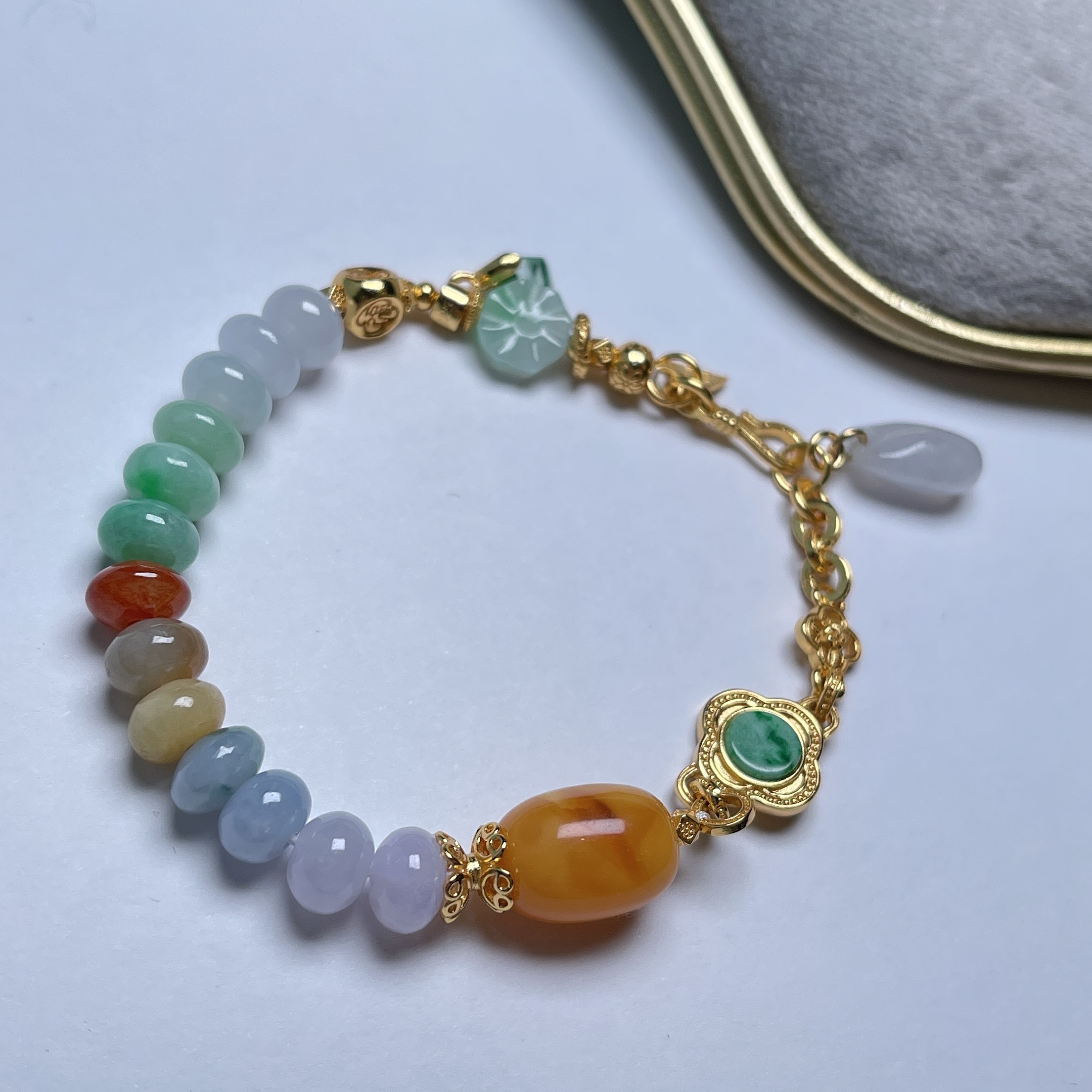 晶雁7-9mm天然翡翠手链手工气质轻奢时尚百搭镶嵌单圈