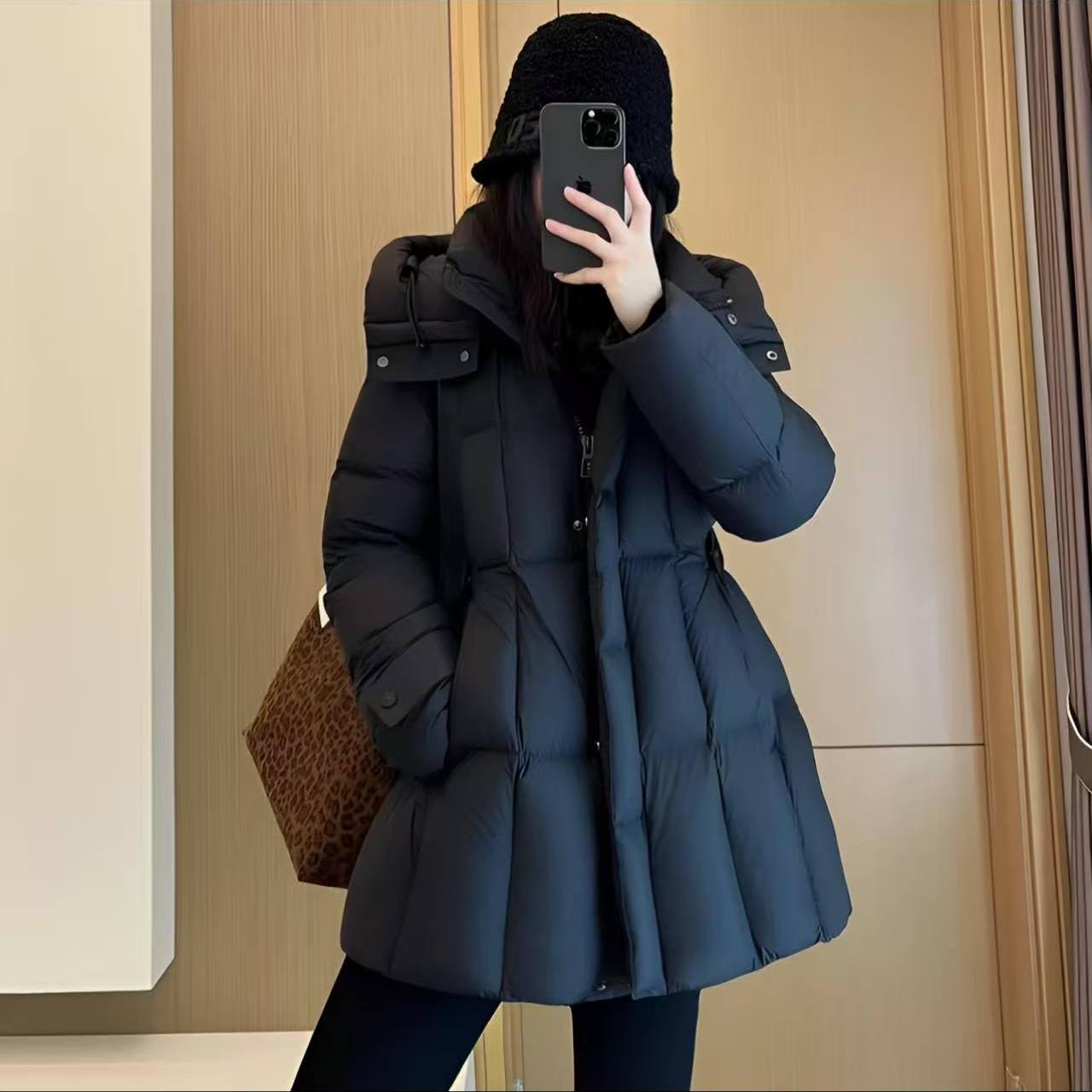 【90鸭走秀款】90国标白鸭绒 中长款连帽羽绒服宽松显瘦羽绒外套