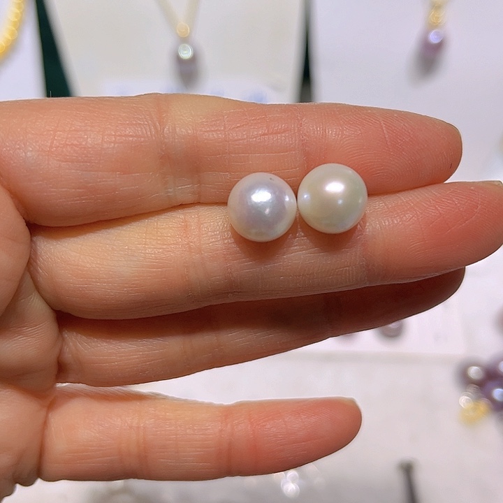 淡水珍珠白珠耳钉55未镶嵌
