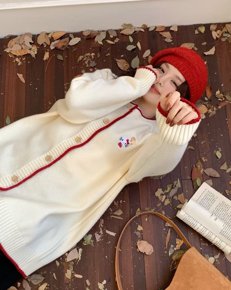 孕妇宽松慵懒针织开衫女秋冬大码胖mm设计感减龄毛衣外套66887