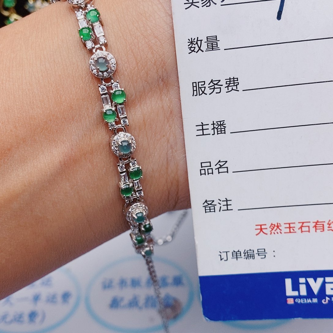 翡翠戒指银S925镶嵌小**卡手链