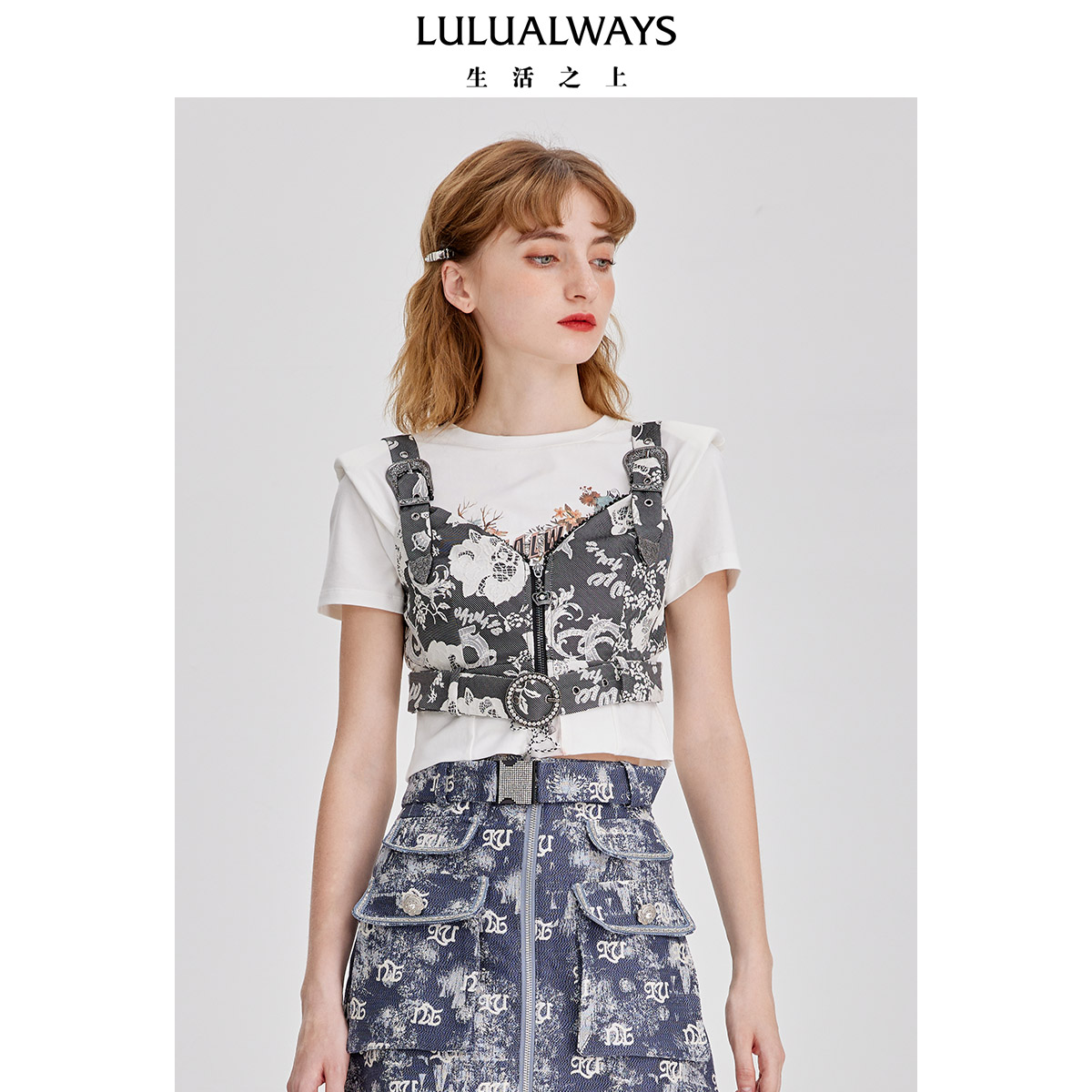 LULUALWAYS 简约舒适植物花卉复古吊带 女款 灰色
