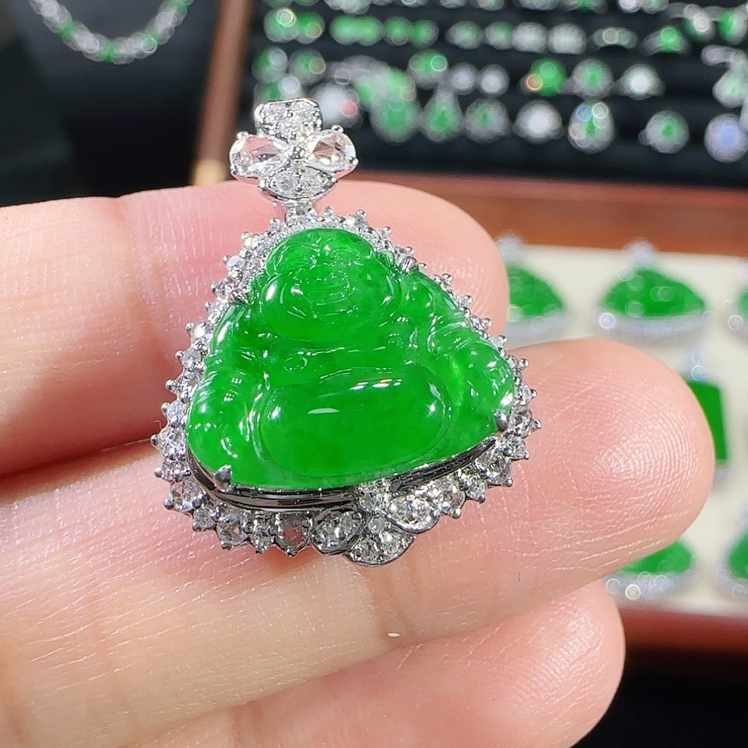 翡翠18K金镶嵌吊坠(不含链)