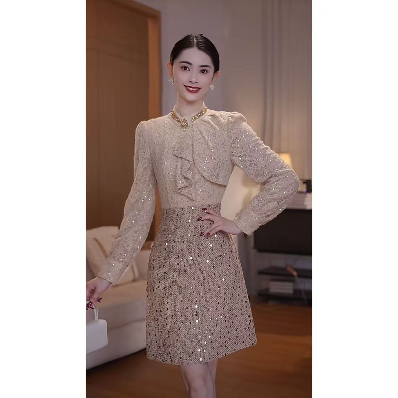 【少量现货】9692囯内设计师品牌女装气质收腰连衣裙