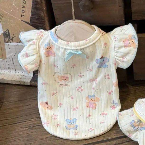 宠物猫狗衣服棉秋冬透气奶狗打底保暖背心飞袖衣服可爱蝴蝶结新款