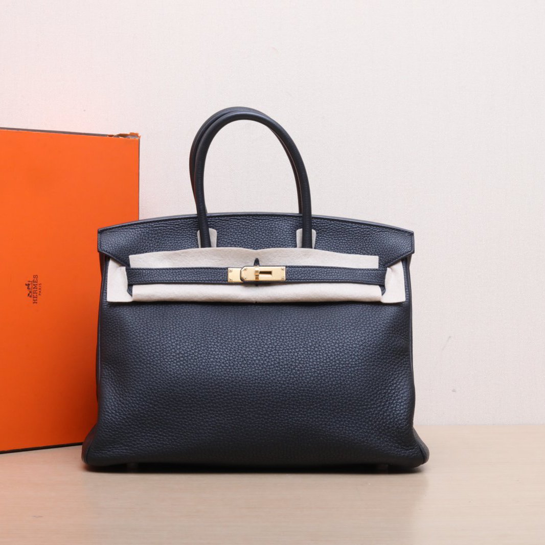 95新 Hermes/爱马仕 小花6珊Birkin 35 89黑色 TC皮 T刻 金扣