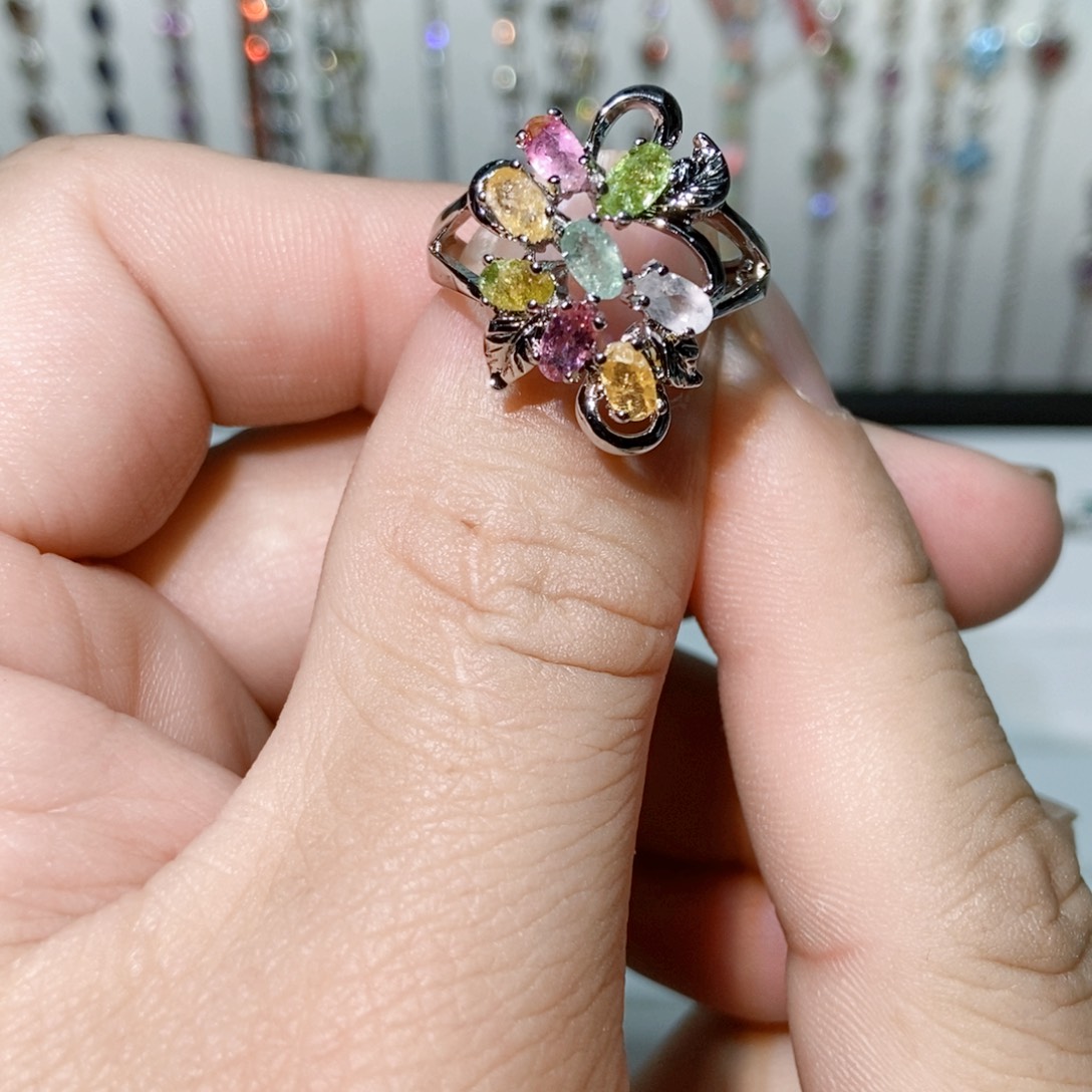 绿水晶戒指银S925镶嵌