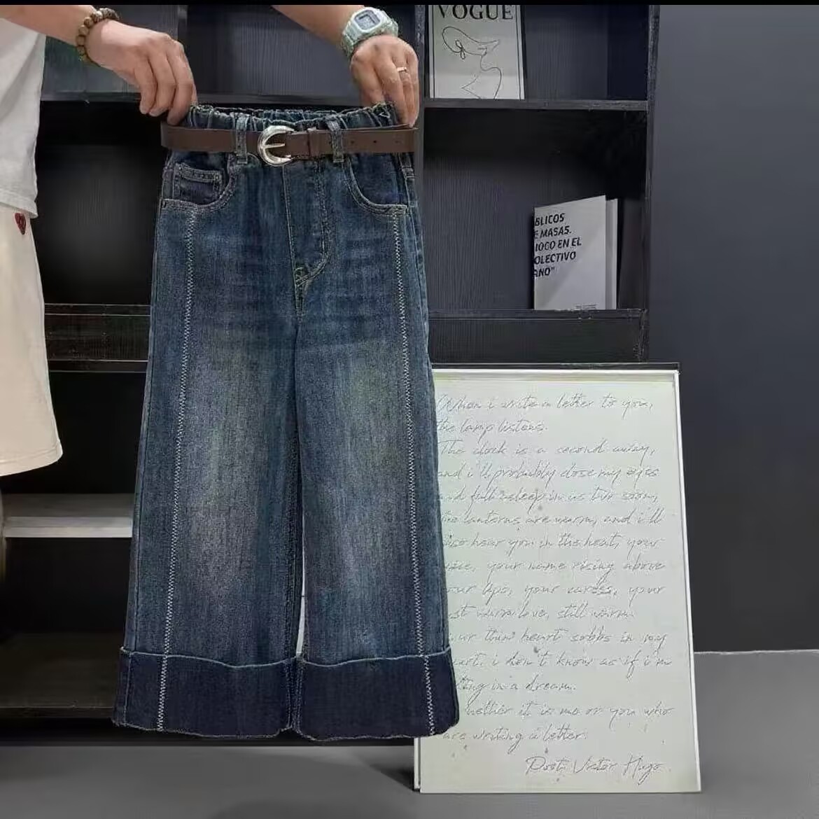 女童牛仔裤秋季新款儿童显瘦高腰直筒休闲韩版百搭洋气阔腿裤宽松