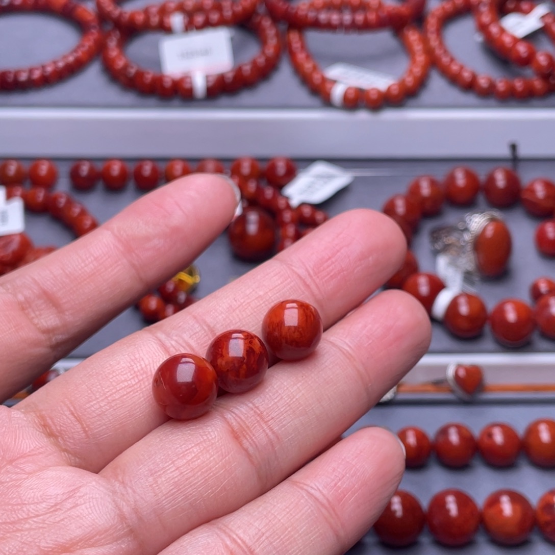 今***喜南红玛瑙未镶嵌配珠11mm瓦西火焰纹老型单珠