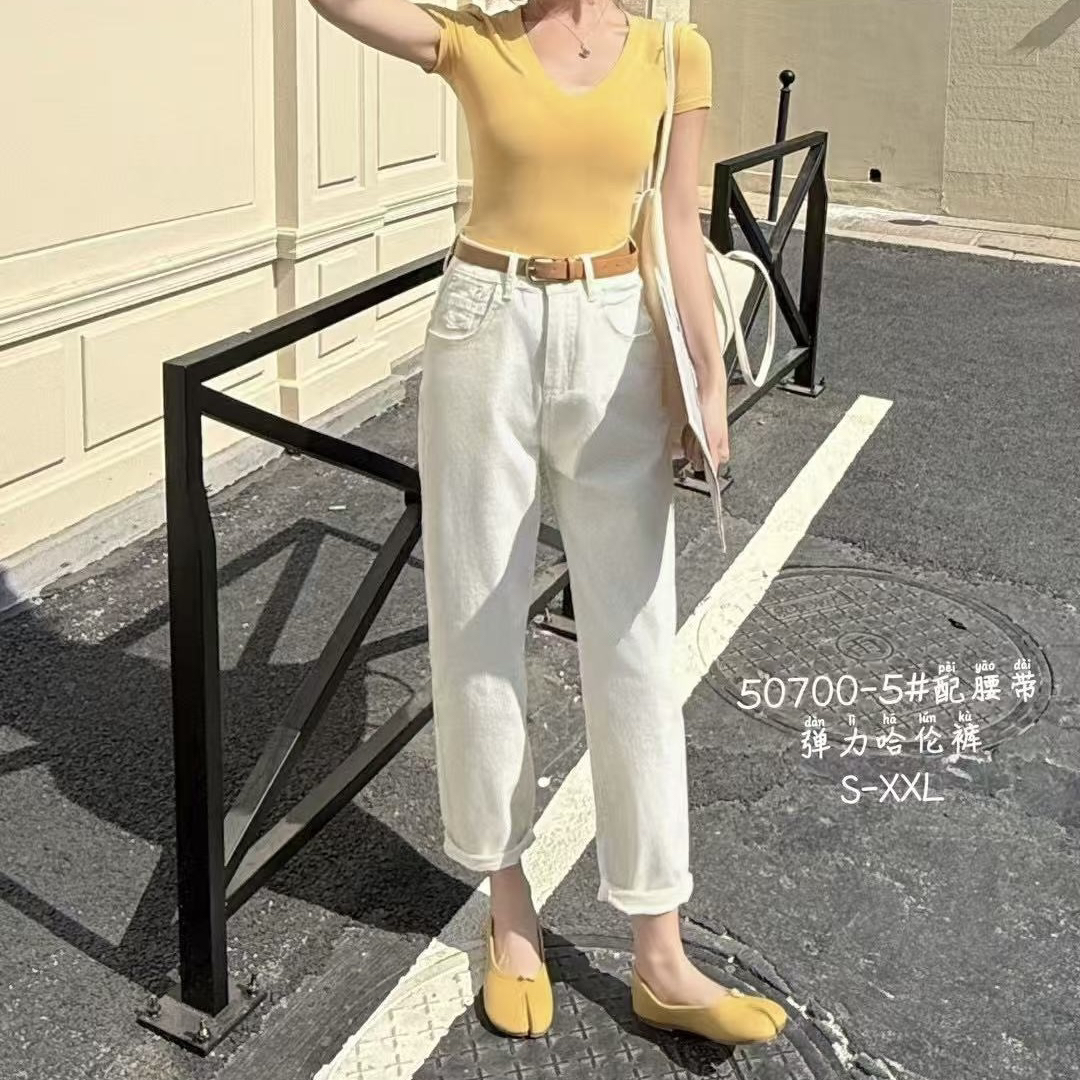 九分老爹牛仔裤50700中高腰弹力百搭休闲裤子