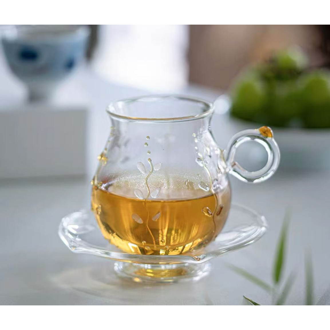 手工立体浮雕耐热玻璃紫藤花茶杯咖啡杯