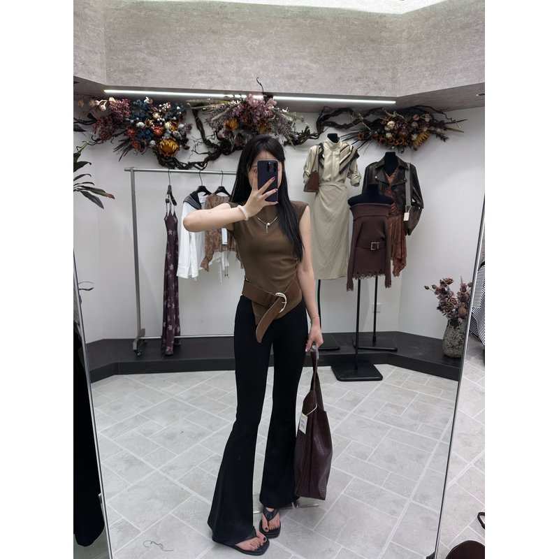 Coriander香菜气质显瘦加绒微喇裤68006