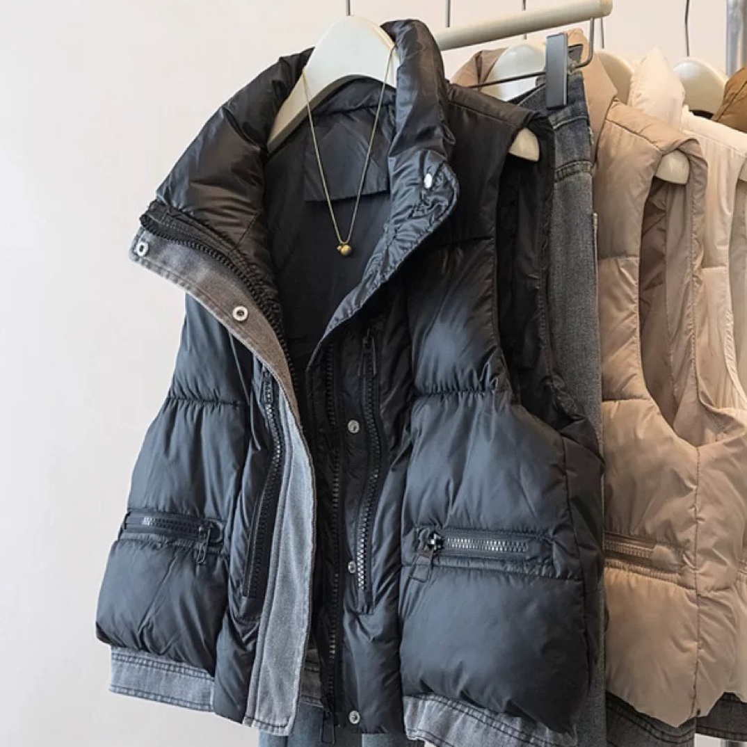 7613新款时尚韩版立领拼接牛仔棉服马甲(衣长60左右)