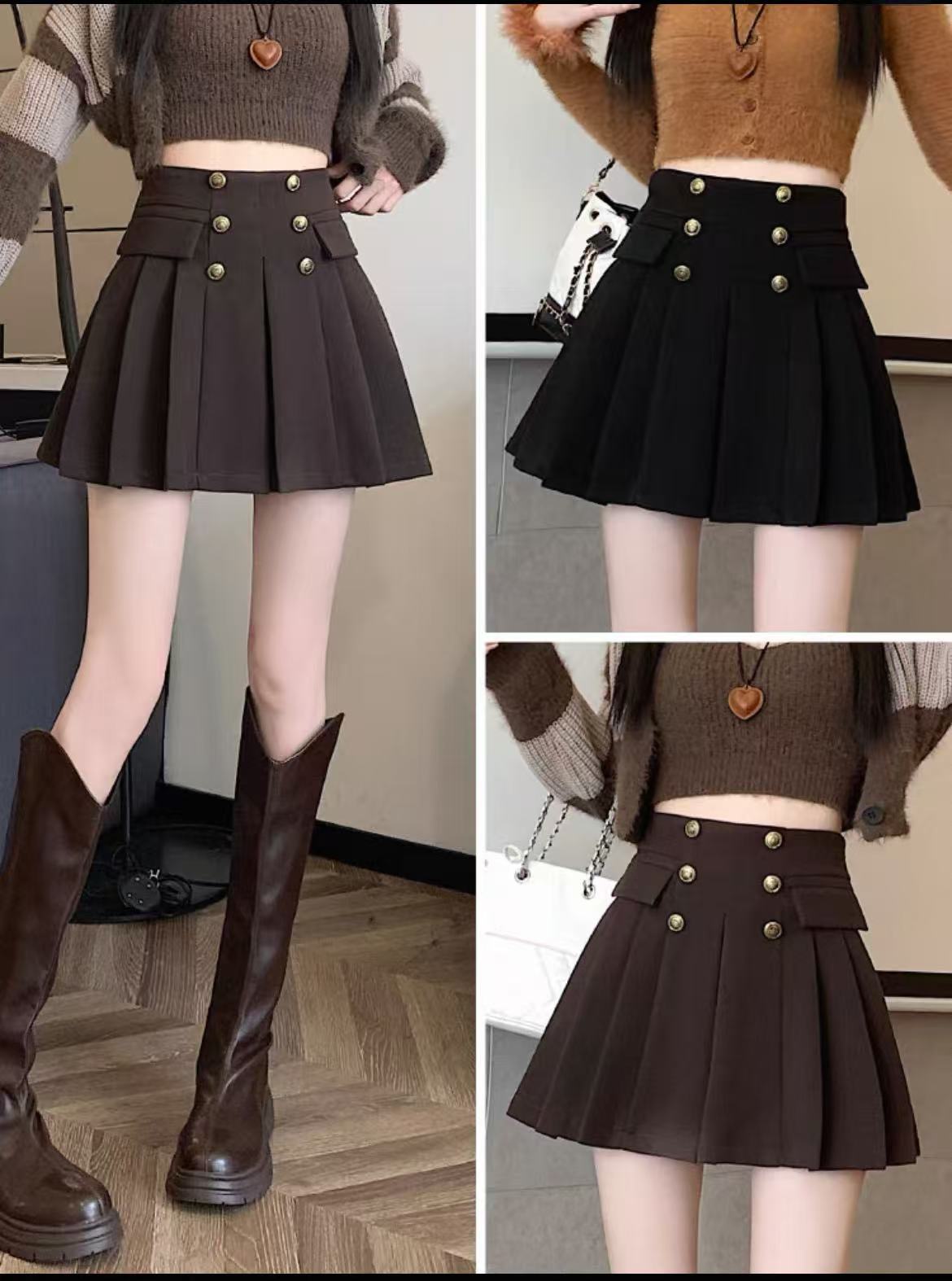 【200-249】高腰气质显瘦秋冬复古百搭A字毛呢短裙非主图款