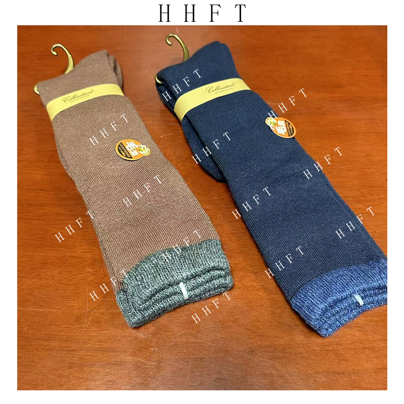 女士小保暖撞色藏青红棕罗口羊毛加毛圈秋冬百搭时尚小腿袜--333